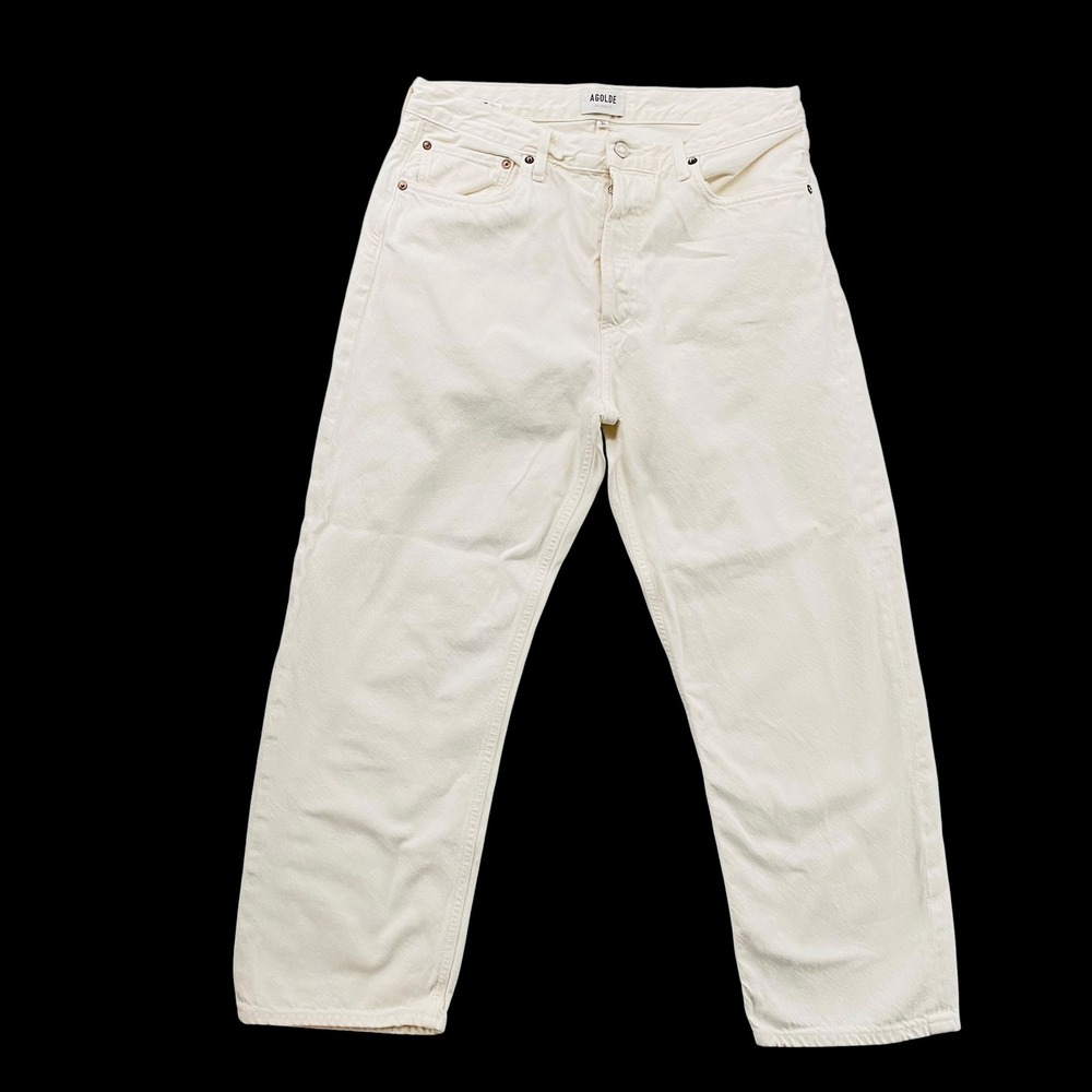 Agolde Women 30 Cream Hi Rise Straight Leg Button Fly Denim Jeans Off White 90s